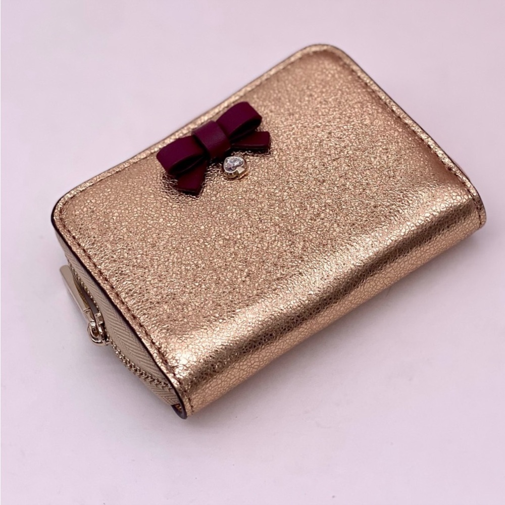 NWT Kate Spade / Wrapping Party - Glittering Rose Gold / Small Zip Card Wallet - Picture 5 of 11